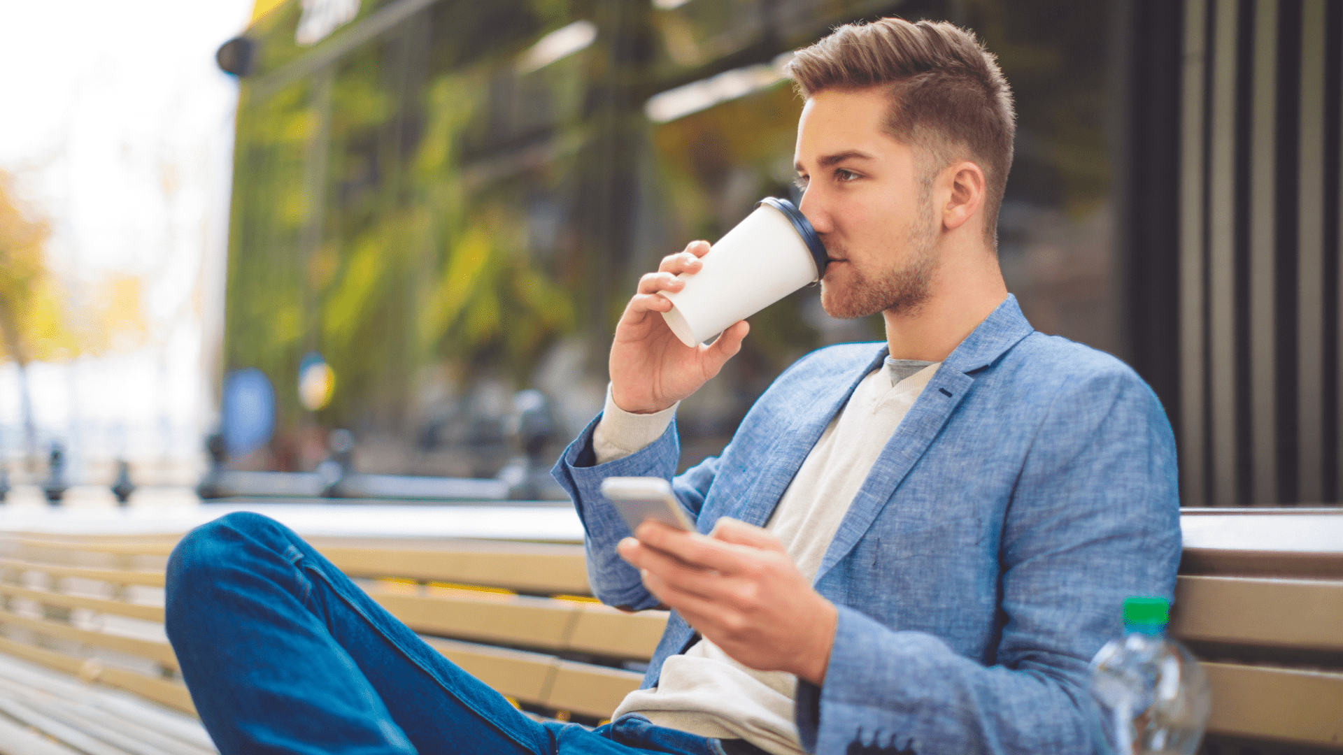 business man | stress counseling in Tigard, OR | business therapist | social anxiety | Oregon online therapist | 97223 Image of a businessman drinking coffee on a bench. Are you looking for an Oregon online therapist? Struggling with social anxiety at work? Our business therapist can help you! Call today and get started in stress counseling in Tigard, OR 97223.
