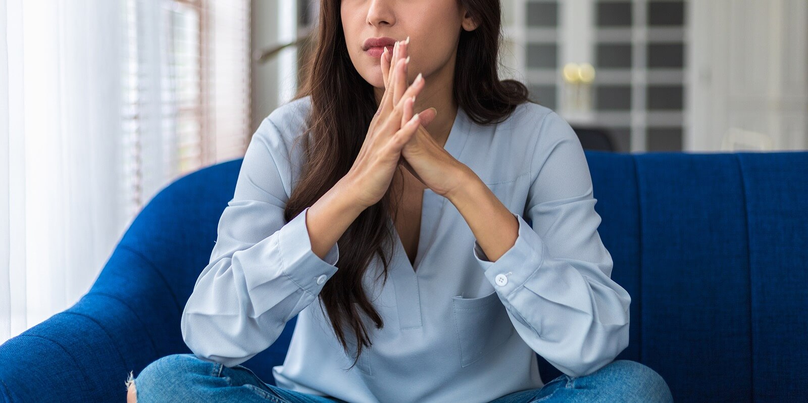 concerned woman | online therapist in oregon | counseling for depression tigard, or | therapy for depression tigard, or | 97223 | 97224 | 97281 A close up of a woman sitting with her hands together and a concerned expression. This could represent the isolation that therapy for depression Tigard, OR can offer. Contact an online therapist in Oregon to learn more.