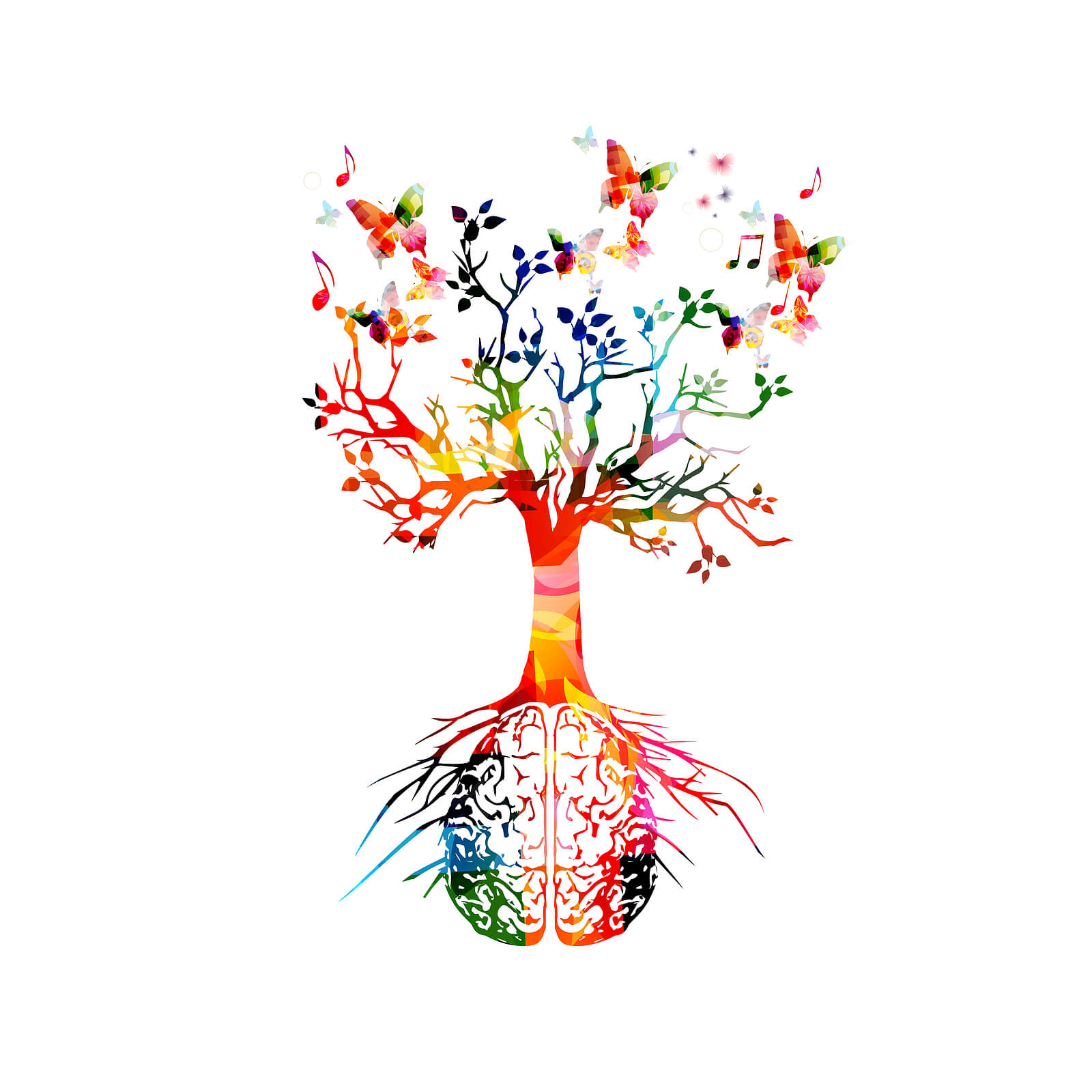 A graphic showing a colorful tree and butterflies growing from a brain. This could symbolize the mental health support that therapy in Tigard, OR can offer. Learn more about how an online therapist in Oregon can help by searching for counseling services in Tigard, OR or "therapist Tigard" today. 
